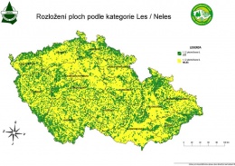 Obr. 1 Rozložení lesních ploch v ČR