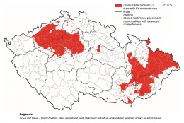 Obr. 1 Mapa oblastí s překročenými imisními limity pro ochranu zdraví, 2013