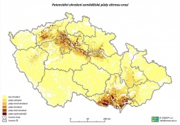 Obr. 2. Potenciální ohroženost půdy větrnou erozí v ČR