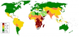 Obr. 2 Procentuální míra populace na hranici podvýživy – mapa světa