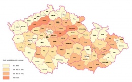 Obr. 1 Podíl zemědělské půdy v jednotlivých okresech ČR, 2011 [%]